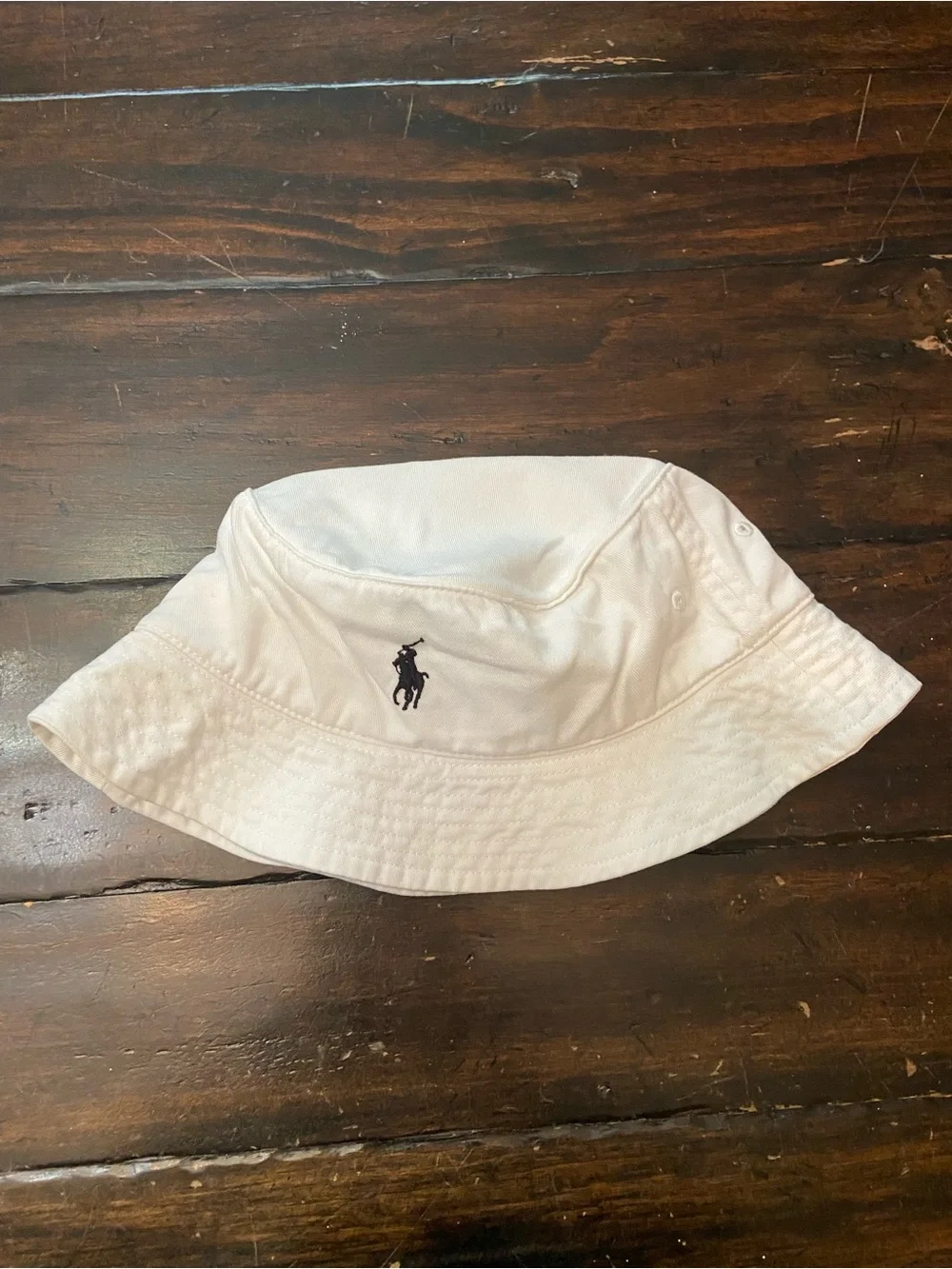 Polo Ralph Lauren White Cotton Bucket Hat Black Pony Logo S/M 39480